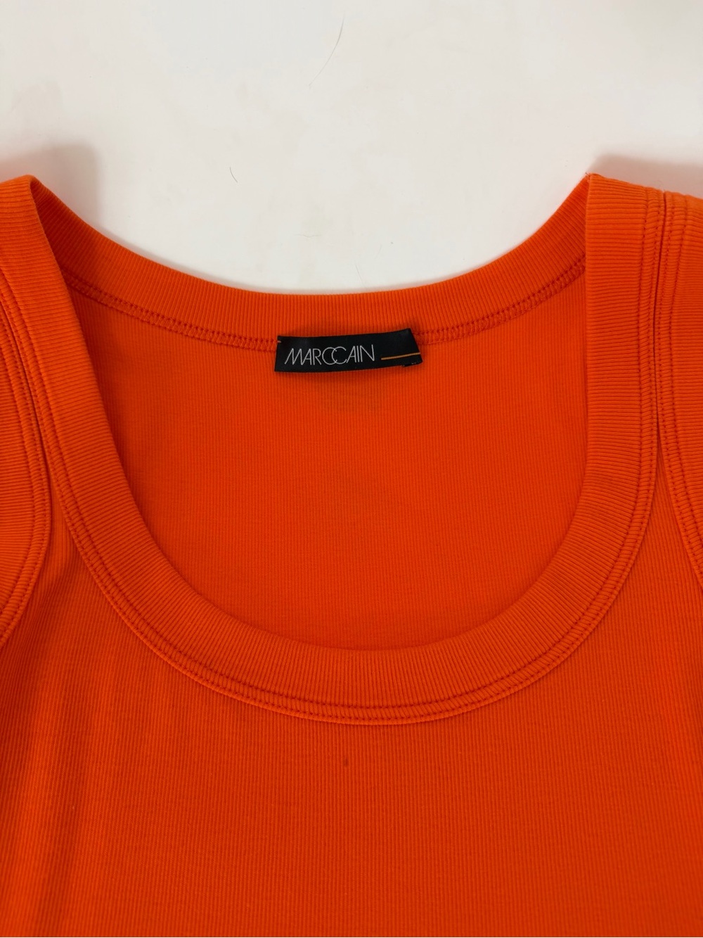 Marc Cain Luxury Bright Orange Ribbed Scoop Tank.